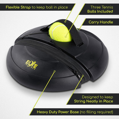 Tennis Rebound Ball Set | Heavy Duty Power Base, No Filling Required | Three Tennis Balls, Long Elastic Rope, and Drawstring Bag | Premium Solo Training Equipment for Any Skill Level