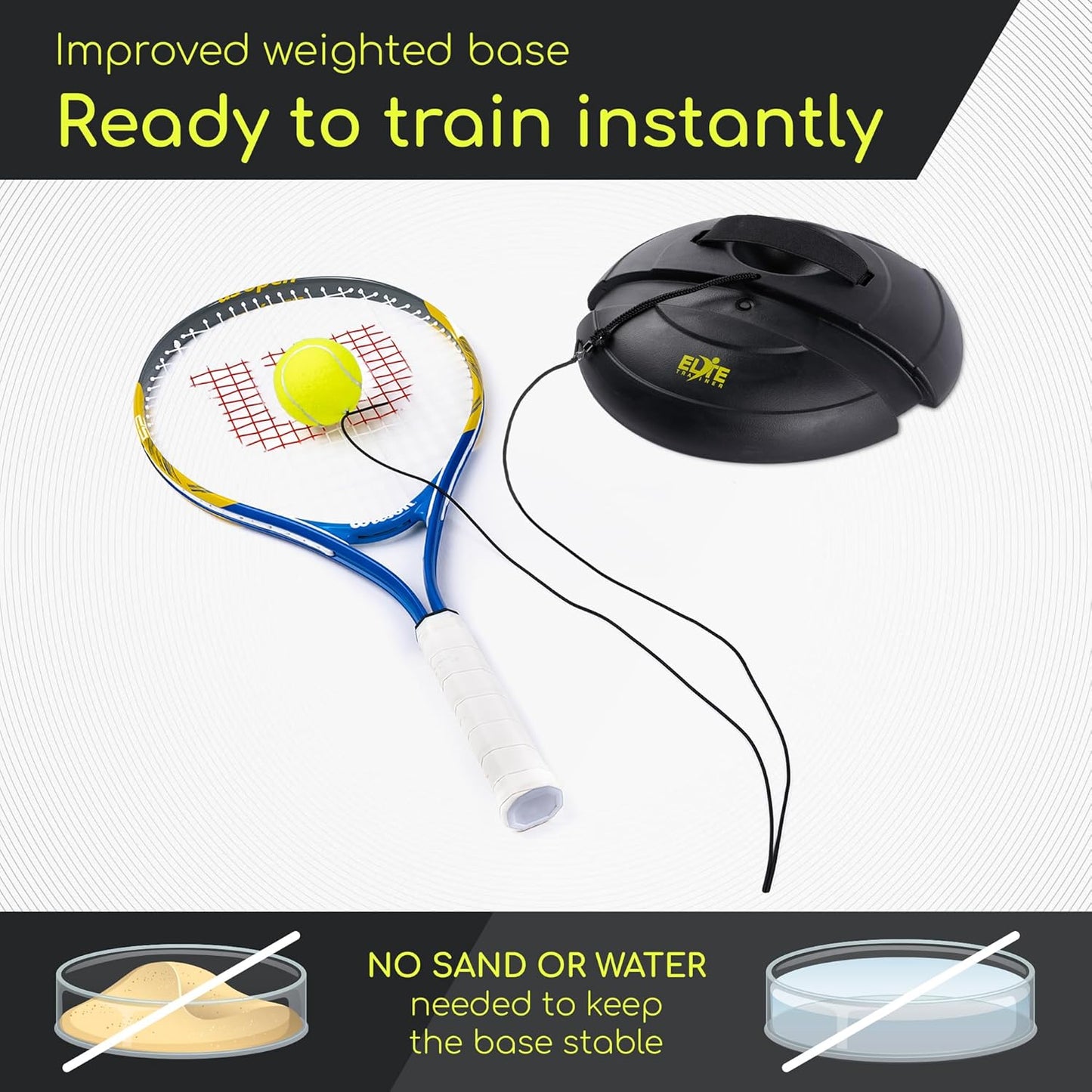 Tennis Rebound Ball Set | Heavy Duty Power Base, No Filling Required | Three Tennis Balls, Long Elastic Rope, and Drawstring Bag | Premium Solo Training Equipment for Any Skill Level