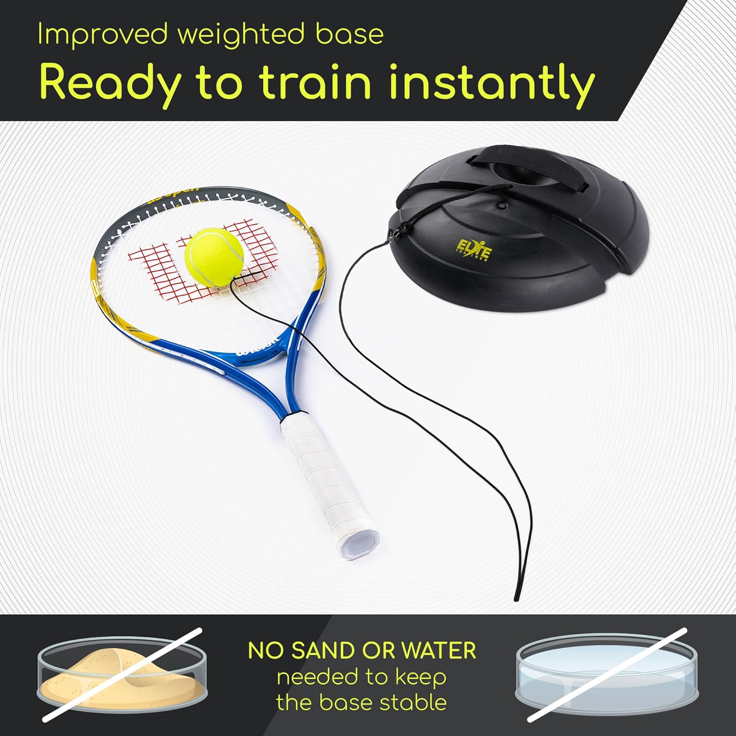 Tennis Rebound Ball Set | Heavy Duty Power Base, No Filling Required | Three Tennis Balls, Long Elastic Rope, and Drawstring Bag | Premium Solo Training Equipment for Any Skill Level