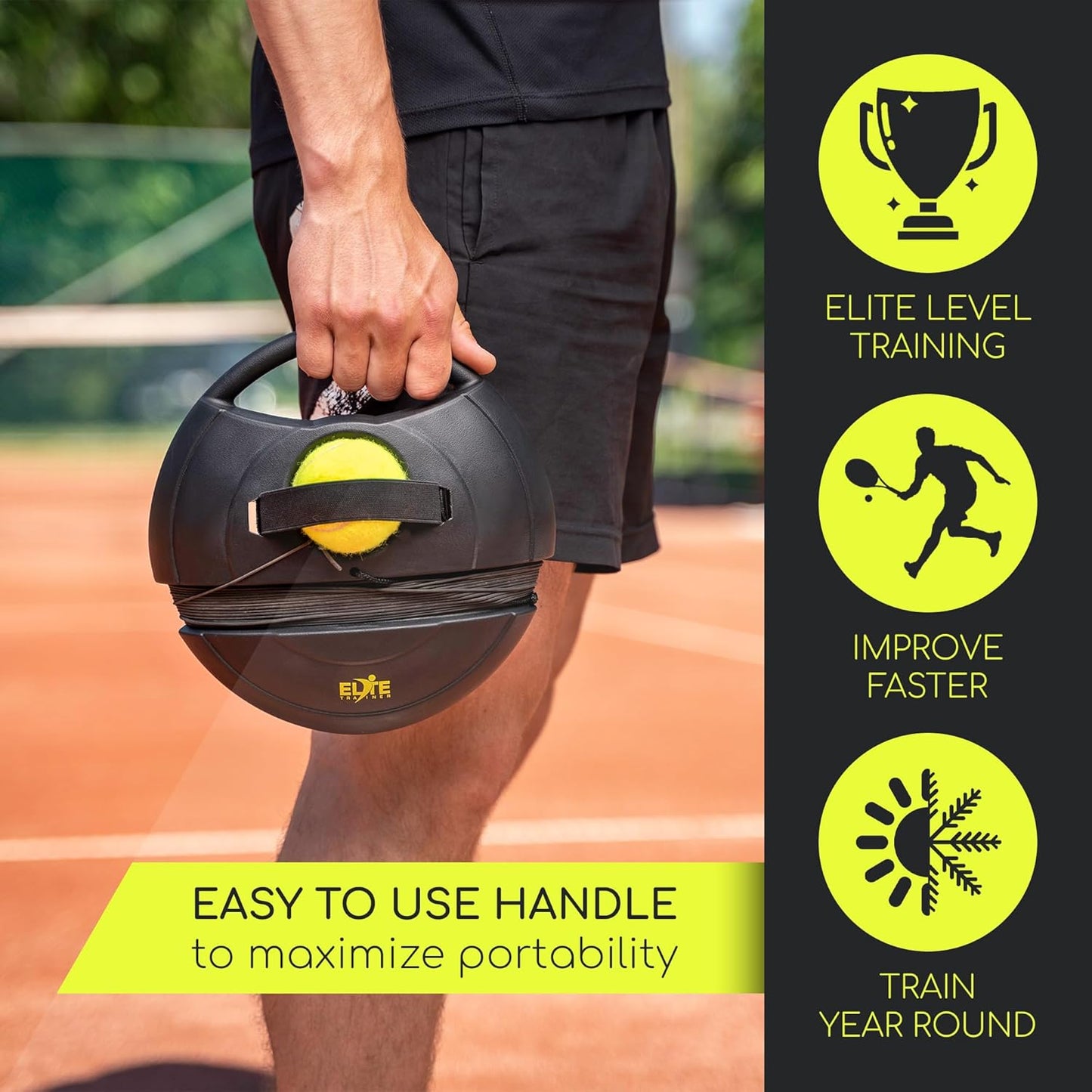 Tennis Rebound Ball Set | Heavy Duty Power Base, No Filling Required | Three Tennis Balls, Long Elastic Rope, and Drawstring Bag | Premium Solo Training Equipment for Any Skill Level