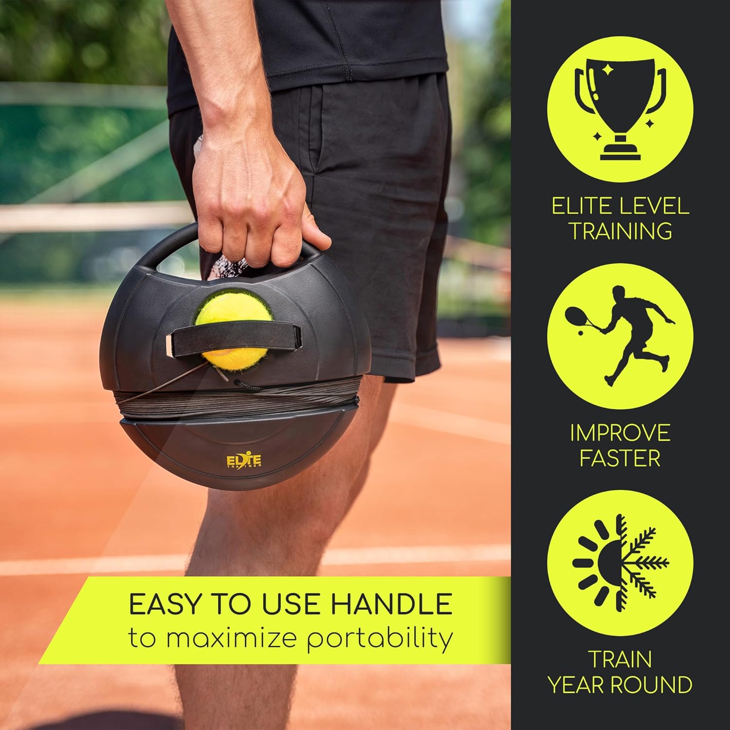 Tennis Rebound Ball Set | Heavy Duty Power Base, No Filling Required | Three Tennis Balls, Long Elastic Rope, and Drawstring Bag | Premium Solo Training Equipment for Any Skill Level